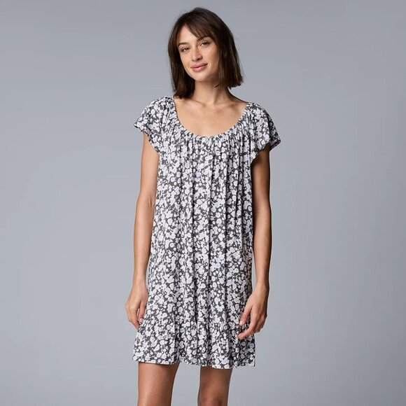Simply Vera Vera Wang Other - Simply Vera Vera Wang Blue Floral Babydoll Hem Pockets Sleepshirt SIze M